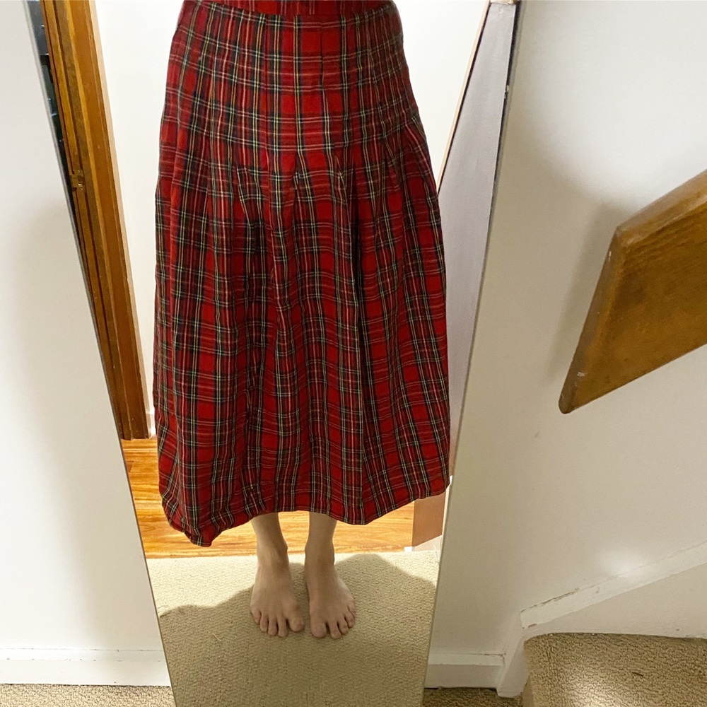 Tartan/plaid midi skirt with pleats - Vintage